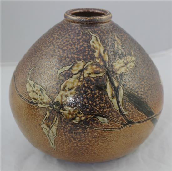 A Martin Brothers stoneware ovoid vase, c.1883, 18cm